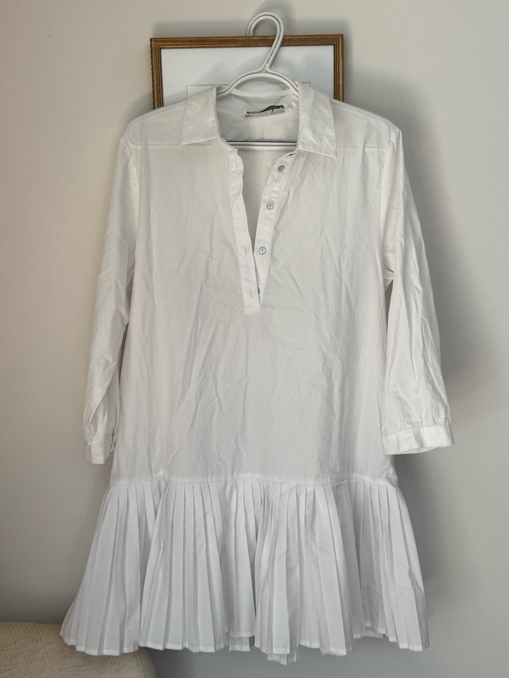 Zara White Pleated Hem Mini Shirt Dress